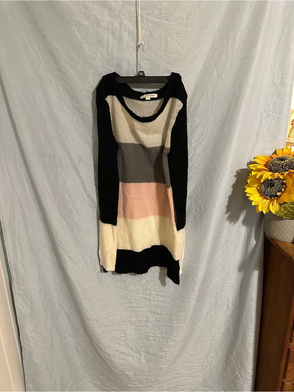 Poof Excellence Black, Cream & Pink Striped Crewneck Sweater